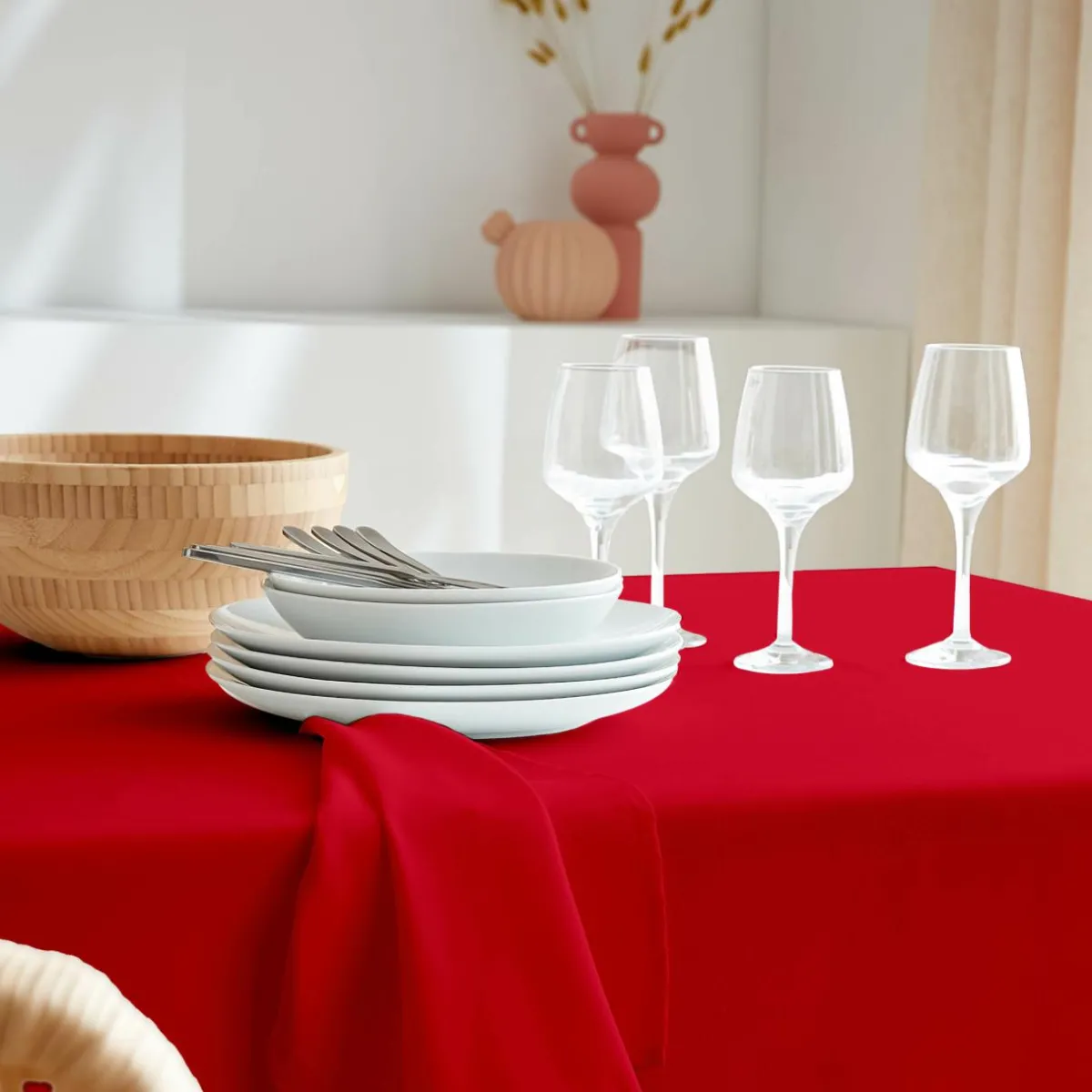 EMINZA Nappe carrée anti tache (100 x 100 cm) Elise Rouge Online