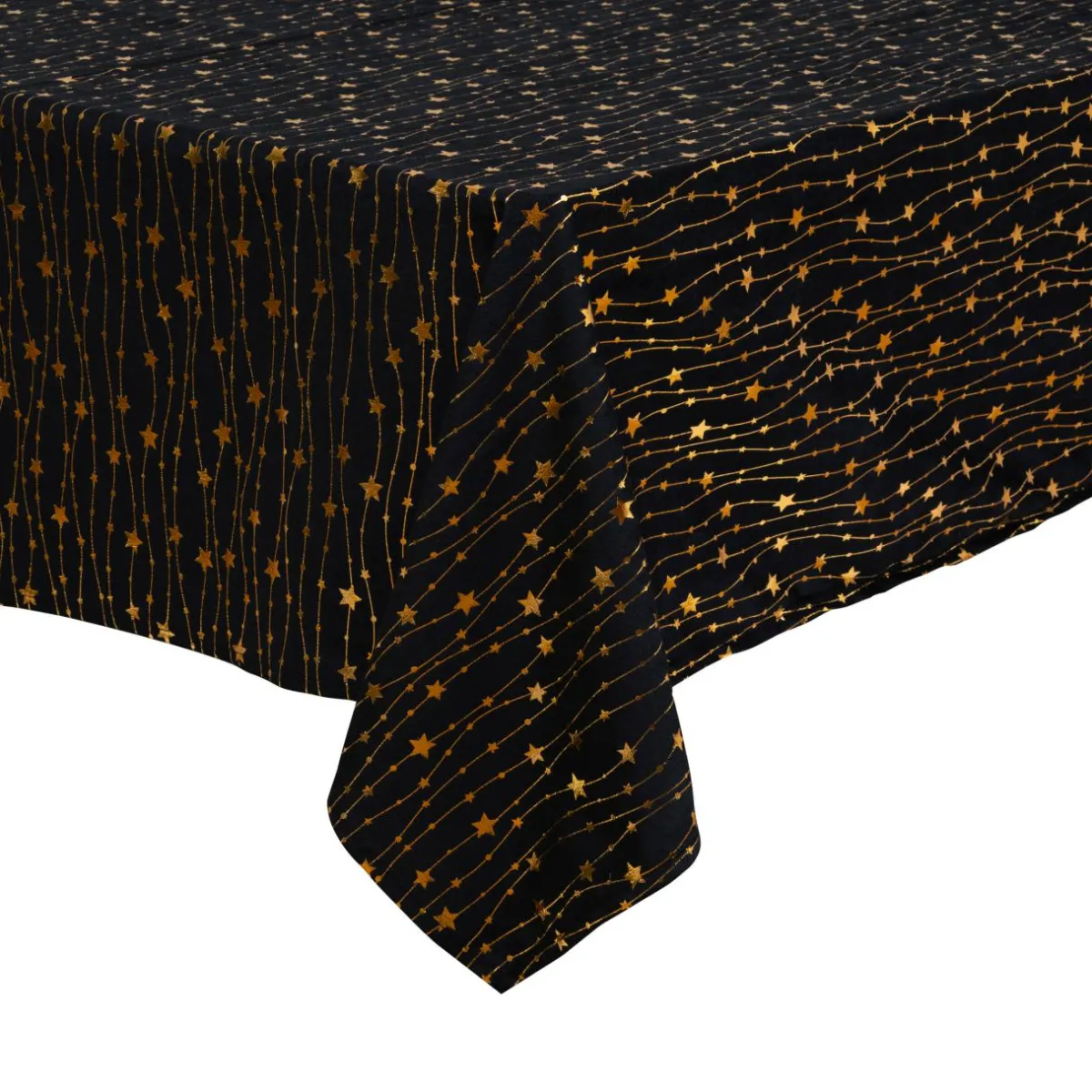 JJA Nappe de Noël en velours (360 x 140 cm) Pluie d'étoiles et dorée Noir Sale