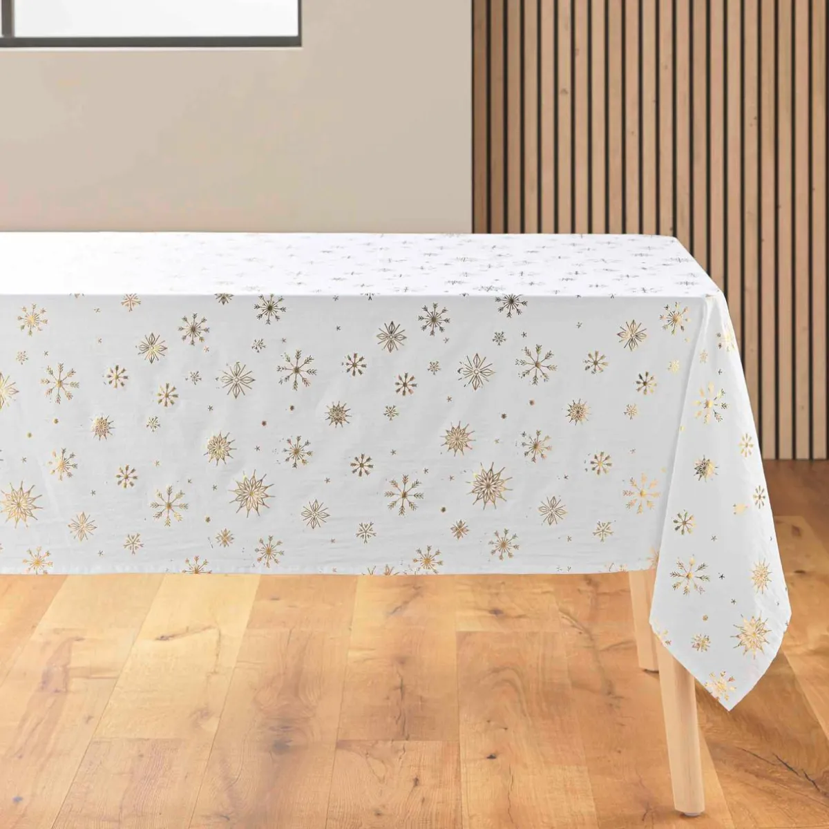 douceur d'intu017drieur Nappe de Noël rectangulaire anti tache (140 x 240 cm) Astrelia Blanc et dé Or Sale