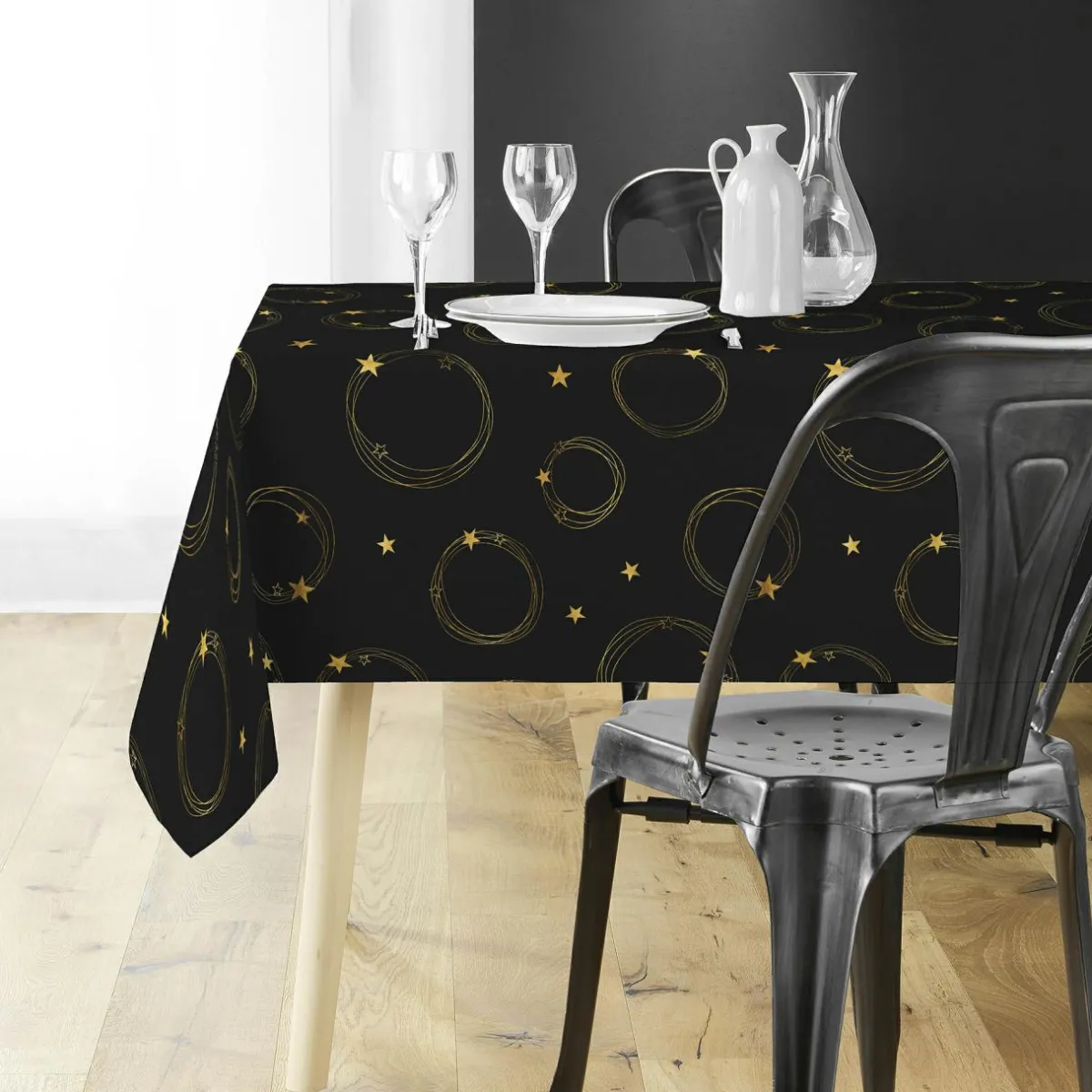 Douceur d interieur Nappe de Noël rectangulaire (150 x 240 cm) Star et Or Noir Sale