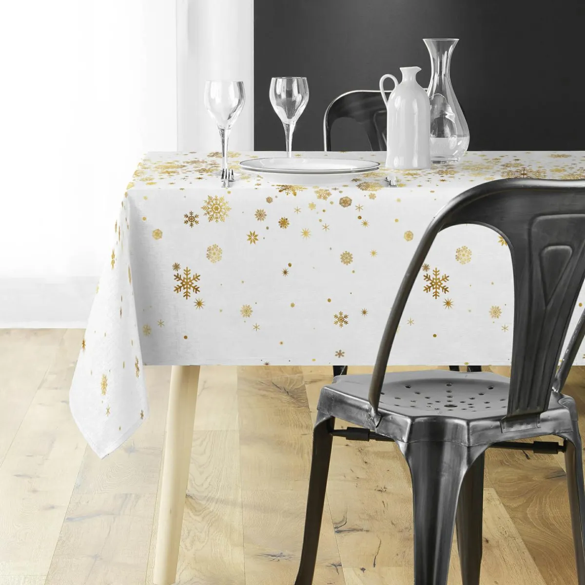 Douceur d interieur Nappe de Noël rectangulaire (150 x 300 cm) Constellation et doré Blanc Best