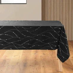 Douceur d interieur Nappe de Noël rectangulaire (140 x 240 cm) Astrelia et argent Noir New