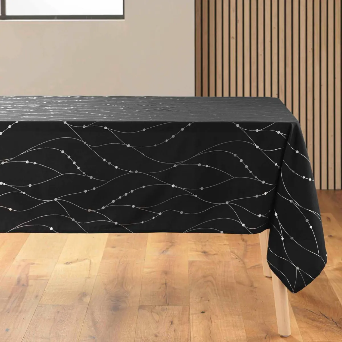 Douceur d interieur Nappe de Noël rectangulaire (140 x 240 cm) Astrelia et argent Noir New