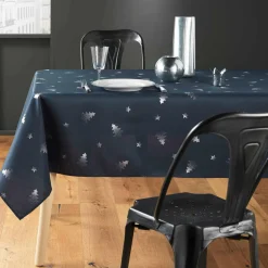 DOUCEUR D'INTERIEUR Nappe de Noël rectangulaire (150 x 300 cm) Sapin métallisé Bleu New