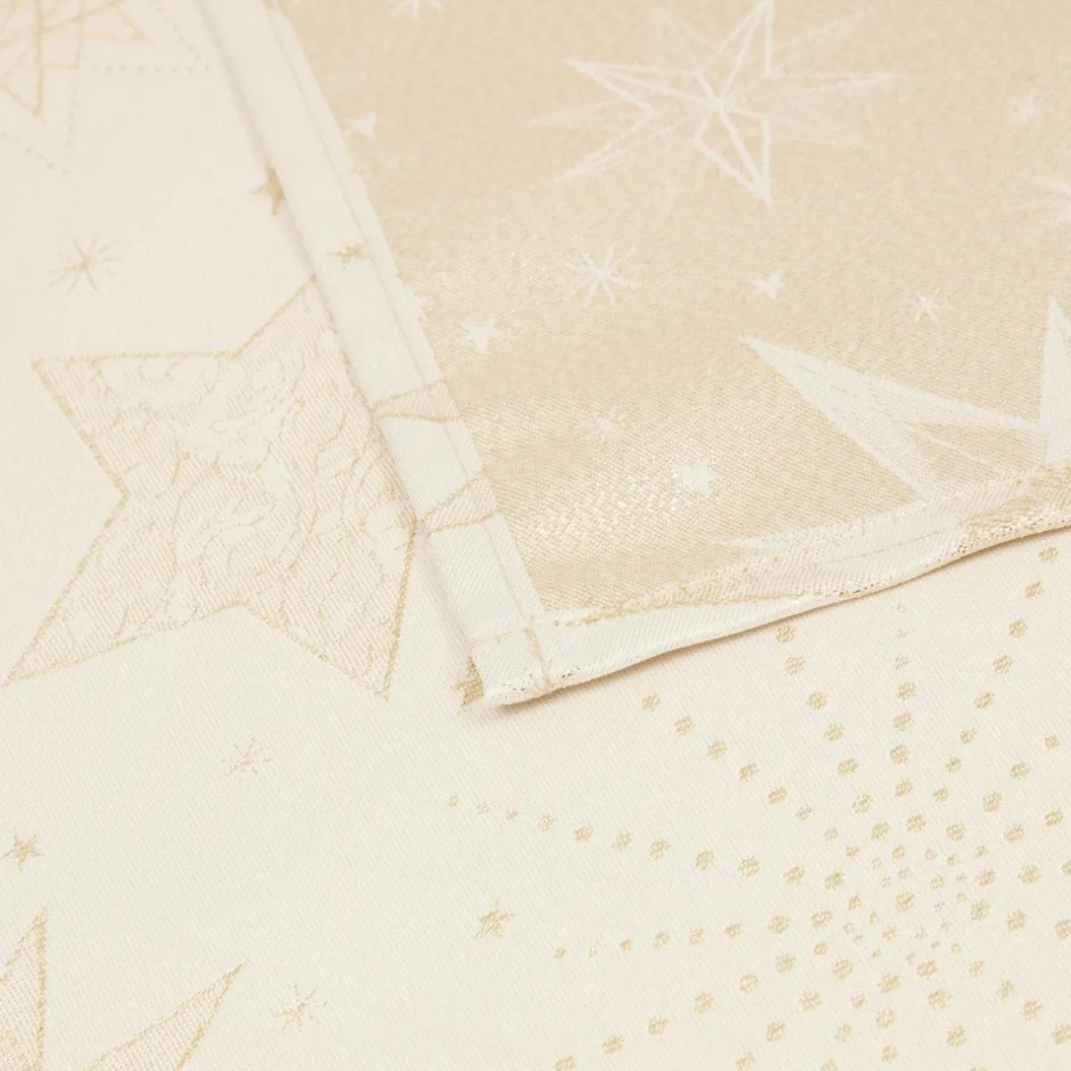 JJA Nappe de Noël rectangulaire (360 x 140 cm) Nuit étoilée et doré Beige New