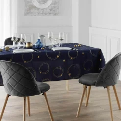douceur d'intu017drieur Nappe de Noël rectangulaire anti tache (150 x 240 cm) Star et doré Bleu marine Outlet