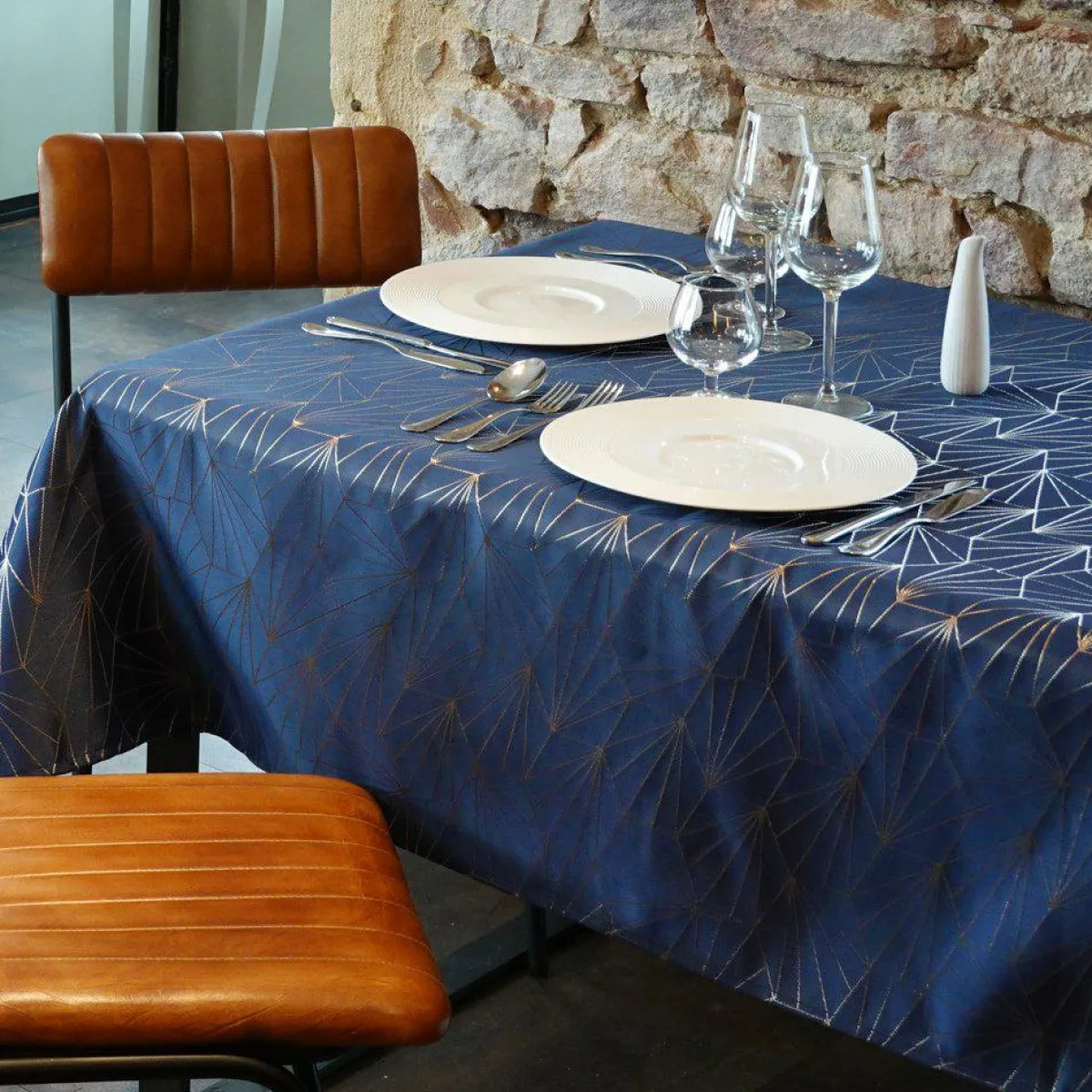 L'EFFET PAPILLON Nappe de Noël rectangulaire (145 x 240 cm) Facette Bleu Clearance