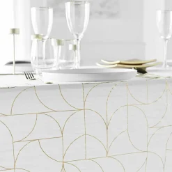 douceur d'intu017drieur Nappe de Noël rectangulaire anti tache (140 x 240 cm) Loux Blanc et dé Or Sale