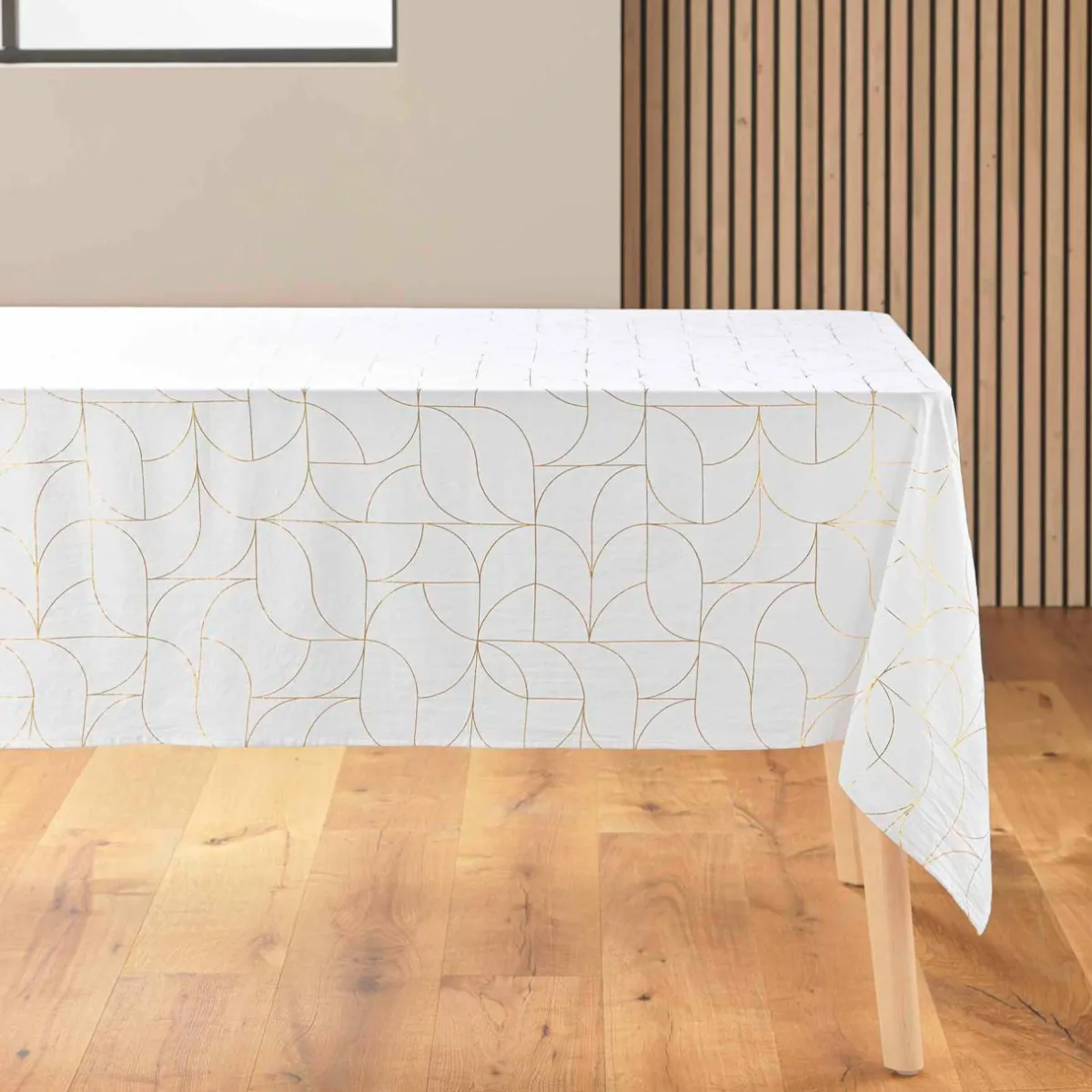 douceur d'intu017drieur Nappe de Noël rectangulaire anti tache (140 x 240 cm) Loux Blanc et dé Or Sale