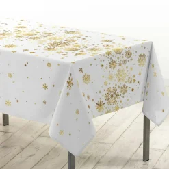 Douceur d interieur Nappe de Noël rectangulaire (150 x 240 cm) Constellation et doré Blanc
