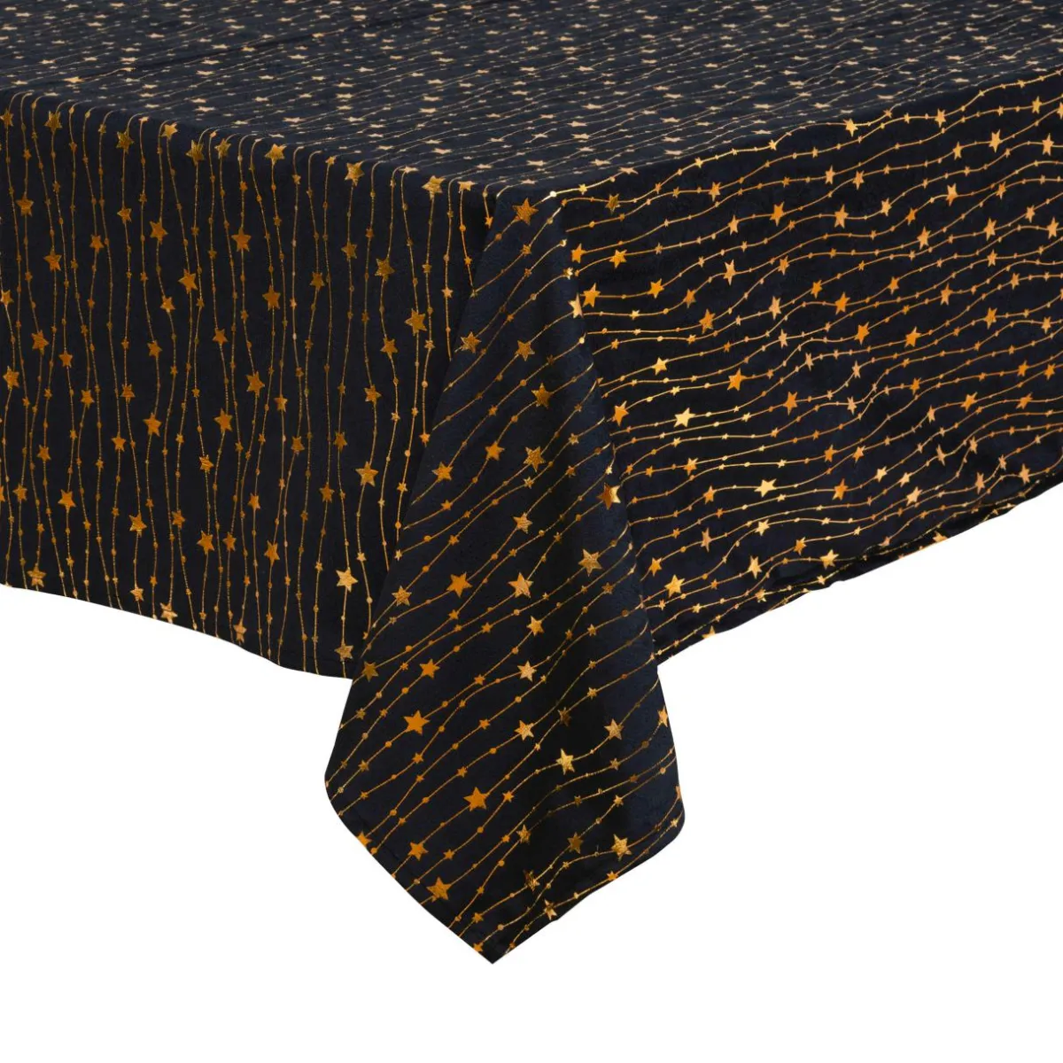 JJA Nappe de Noël rectangulaire (140 x 240 cm) Pluie d'étoiles et dorée Noir Best