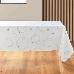 douceur d'intu017drieur Nappe de Noël rectangulaire anti tache (150 x 240 cm) Star et doré Blanc