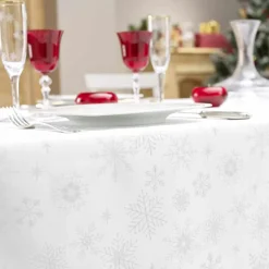 Douceur d interieur Nappe de Noël rectangulaire (140 x 300 cm) Flocon d'hiver Blanc Hot