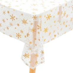 JJA Nappe de Noël rectangulaire (140 x 240 cm) Flocon de Neige et or Blanc