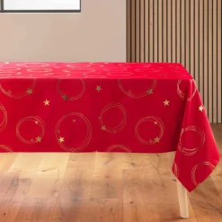 douceur d'intu017drieur Nappe de Noël rectangulaire anti tache (150 x 300 cm) Star et doré Rouge New