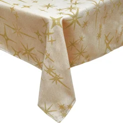 JJA Nappe de Noël rectangulaire (360 x 140 cm) Étoiles Célestes et doré Beige
