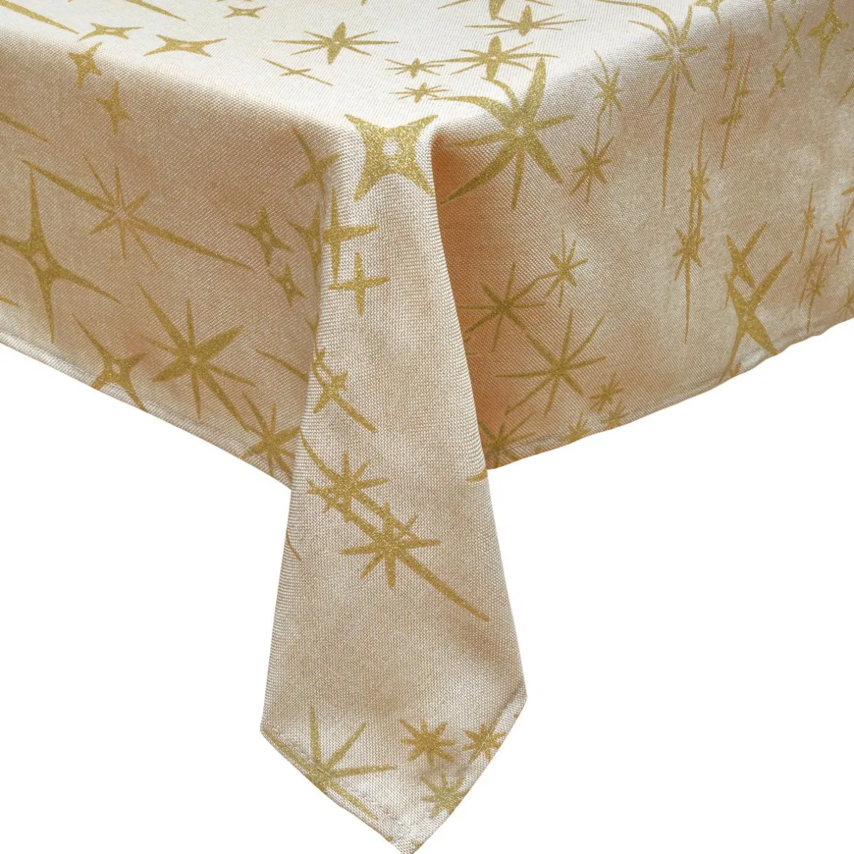 JJA Nappe de Noël rectangulaire (360 x 140 cm) Étoiles Célestes et doré Beige