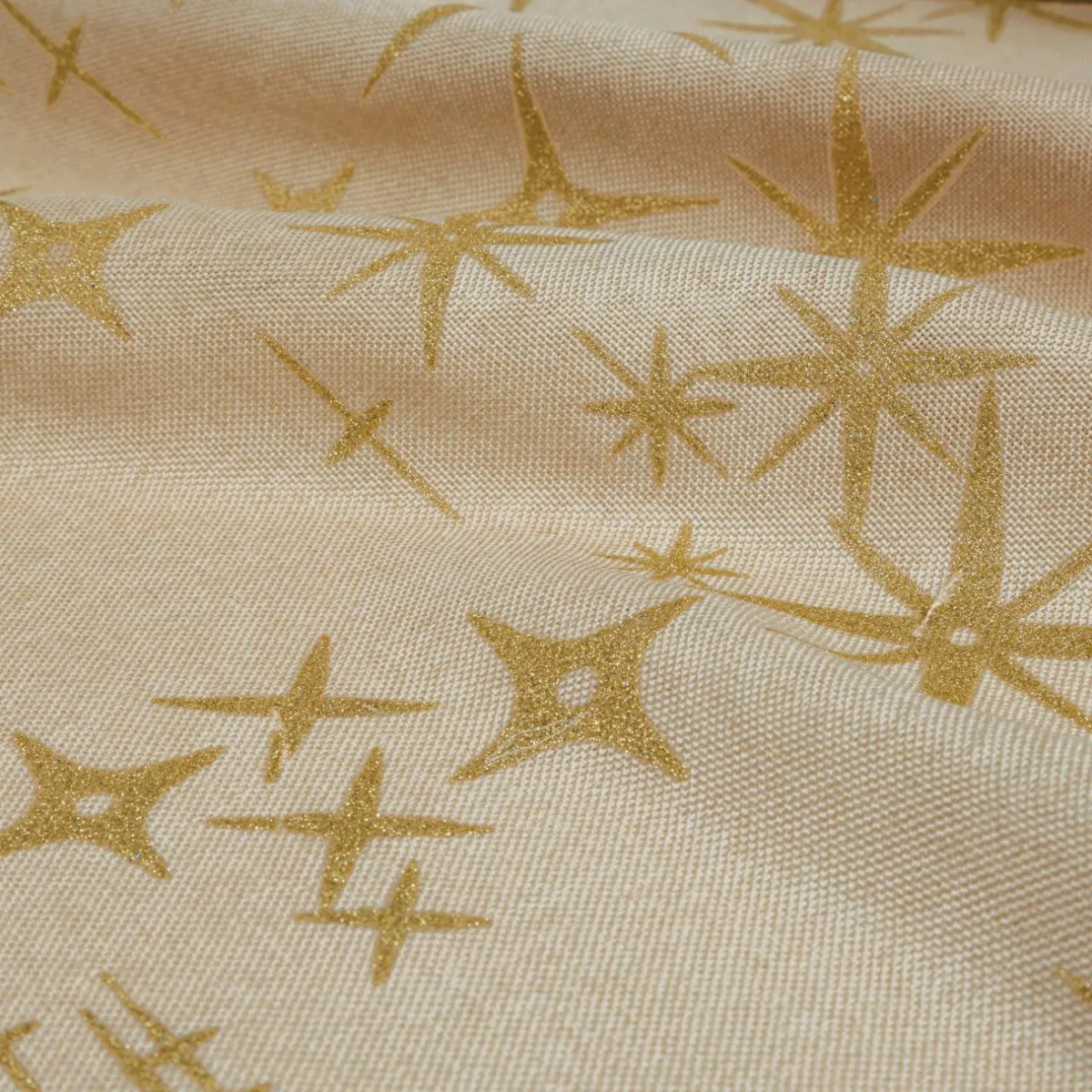 JJA Nappe de Noël rectangulaire (360 x 140 cm) Étoiles Célestes et doré Beige