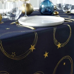 douceur d'intu017drieur Nappe de Noël rectangulaire anti tache (150 x 300 cm) Star et doré Bleu marine Clearance