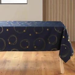douceur d'intu017drieur Nappe de Noël rectangulaire anti tache (150 x 300 cm) Star et doré Bleu marine Clearance