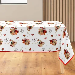 douceur d'intu017drieur Nappe de Noël rectangulaire anti tache (150 x 240 cm) Oursons Rouge