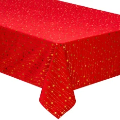 JJA Nappe de Noël rectangulaire (140 x 240 cm) Pluie d'étoiles et doré Rouge