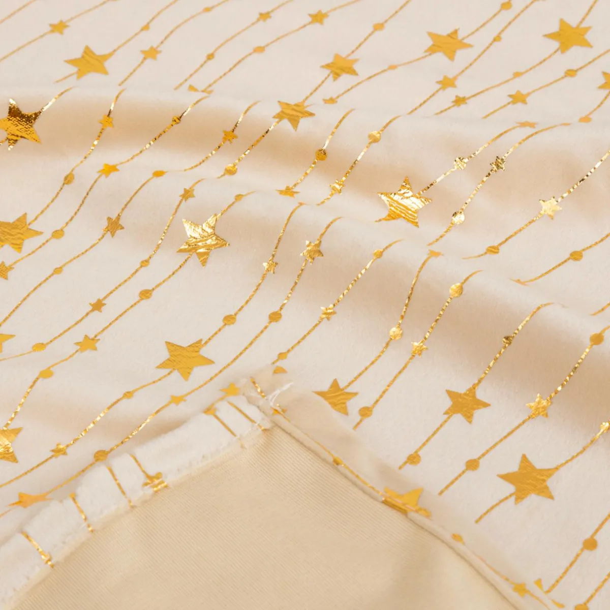JJA Nappe de Noël rectangulaire (140 x 240 cm) Pluie d'étoiles et doré Ivoire Sale