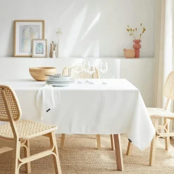 EMINZA Nappe rectangulaire anti tache (140 x 250 cm) Elise he Blanc