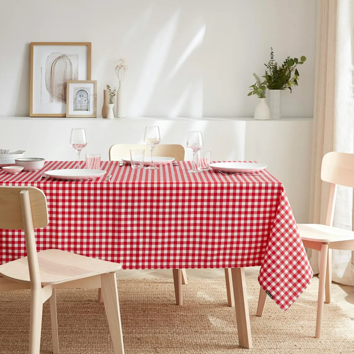EMINZA Nappe rectangulaire anti tache (140 x 300 cm) Elise Vichy Rouge Vichy-rouge New