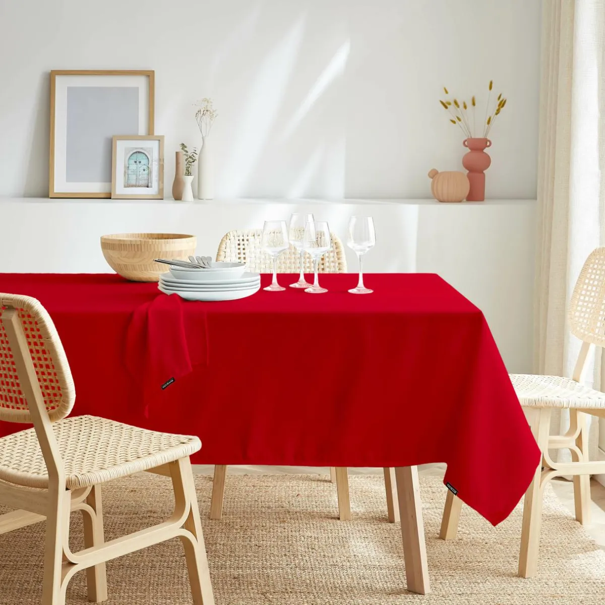 EMINZA Nappe rectangulaire anti tache (140 x 350 cm) Elise Rouge