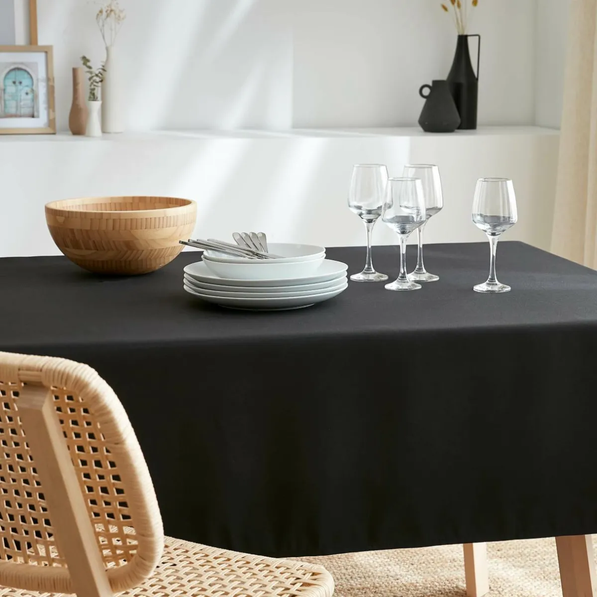 EMINZA Nappe rectangulaire anti tache (140 x 200 cm) Elise e Noir Hot