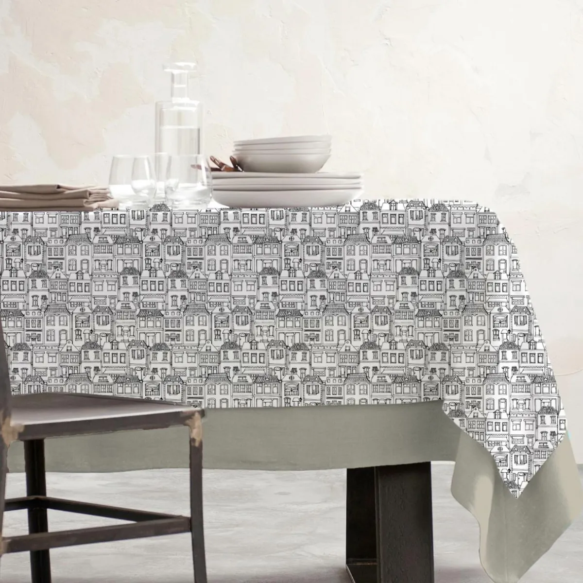 EMINZA Nappe rectangulaire coton enduit (150 x 350 cm) Home e Gris Outlet