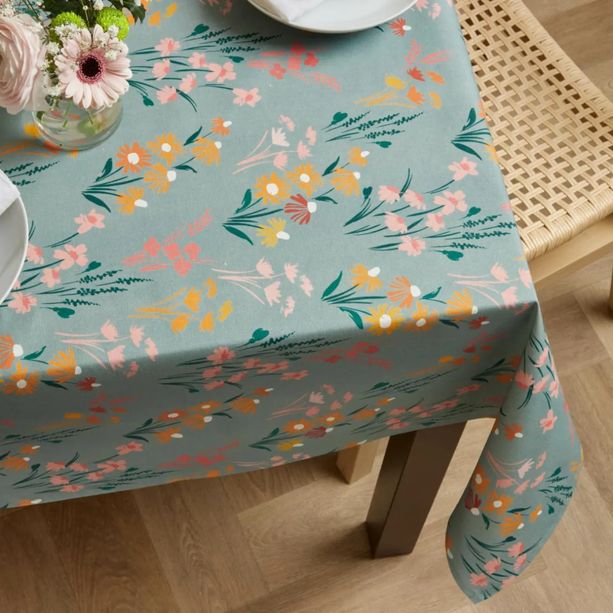 EMINZA Nappe rectangulaire coton enduit (150 x 250 cm) Juliette Vert Eucalyptus Clearance