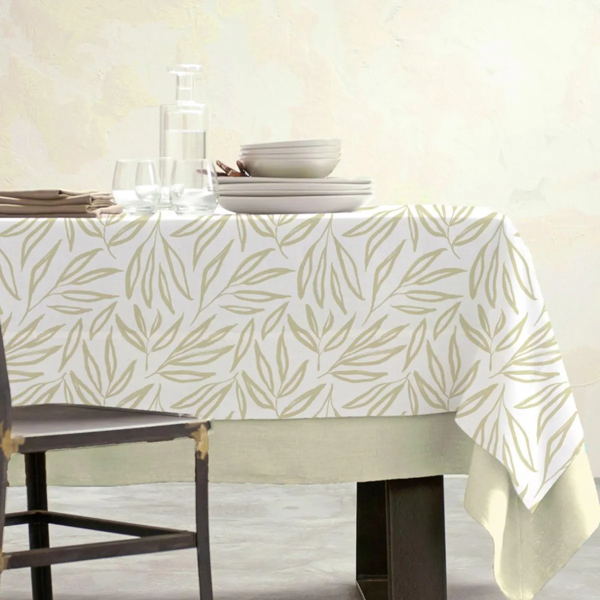EMINZA Nappe rectangulaire coton enduit (150 x 250 cm) Galice Beige