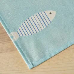 EMINZA Nappe rectangulaire coton enduit (150 x 350 cm) Fish e Bleu New