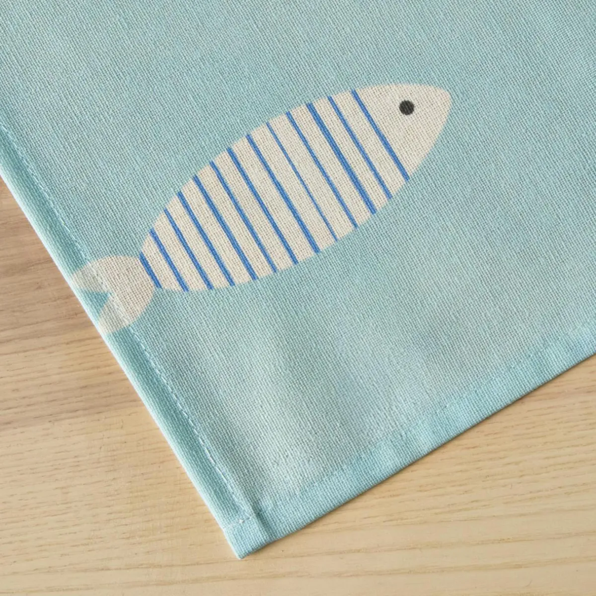 EMINZA Nappe rectangulaire coton enduit (150 x 250 cm) Fish e Bleu Sale