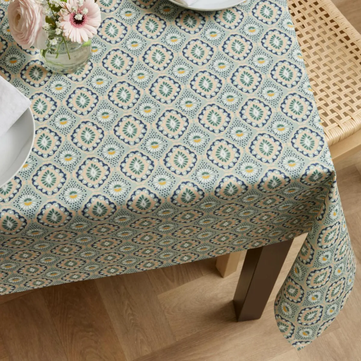EMINZA Nappe rectangulaire coton enduit (150 x 350 cm) Palerme e Vert Best