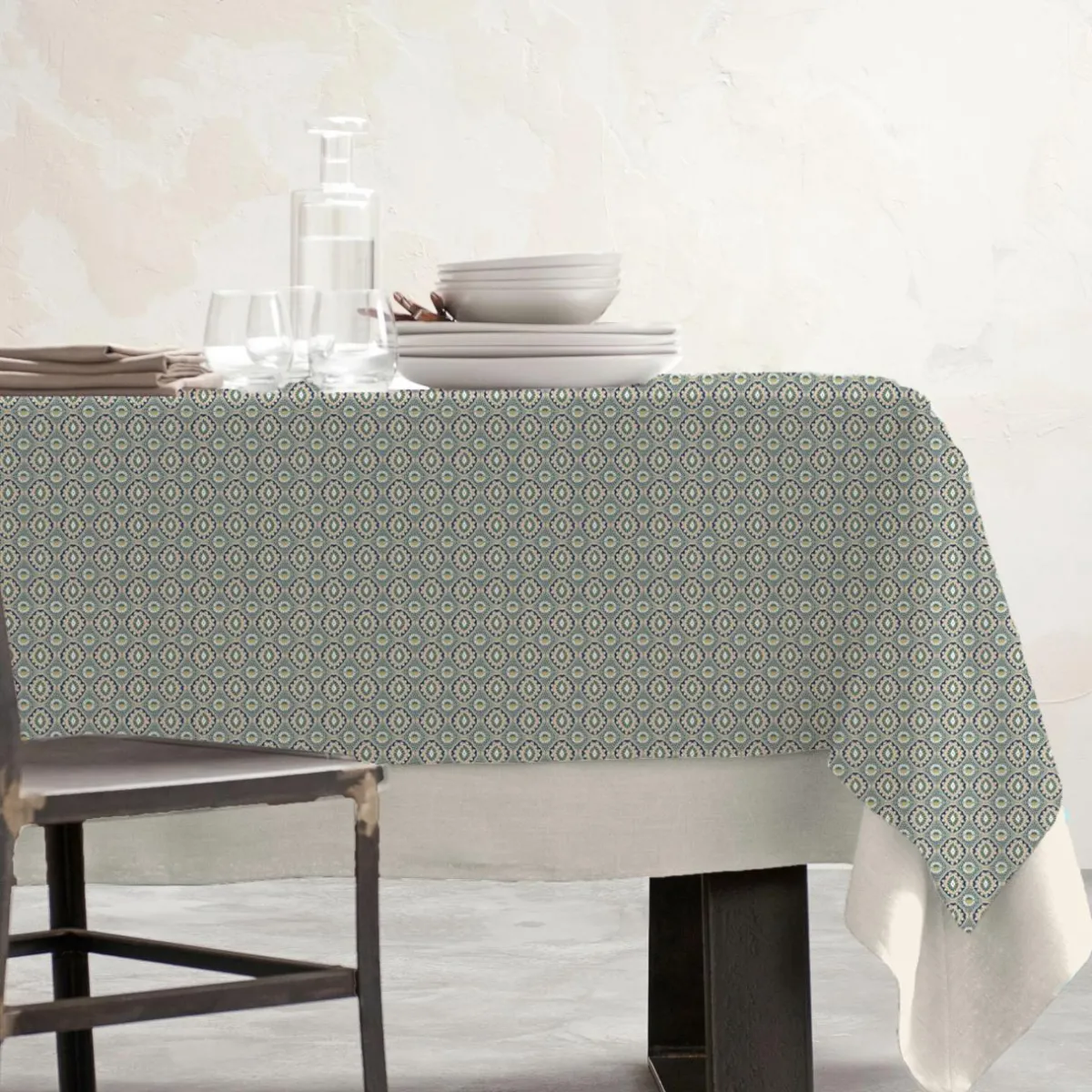 EMINZA Nappe rectangulaire coton enduit (150 x 350 cm) Palerme e Vert Best