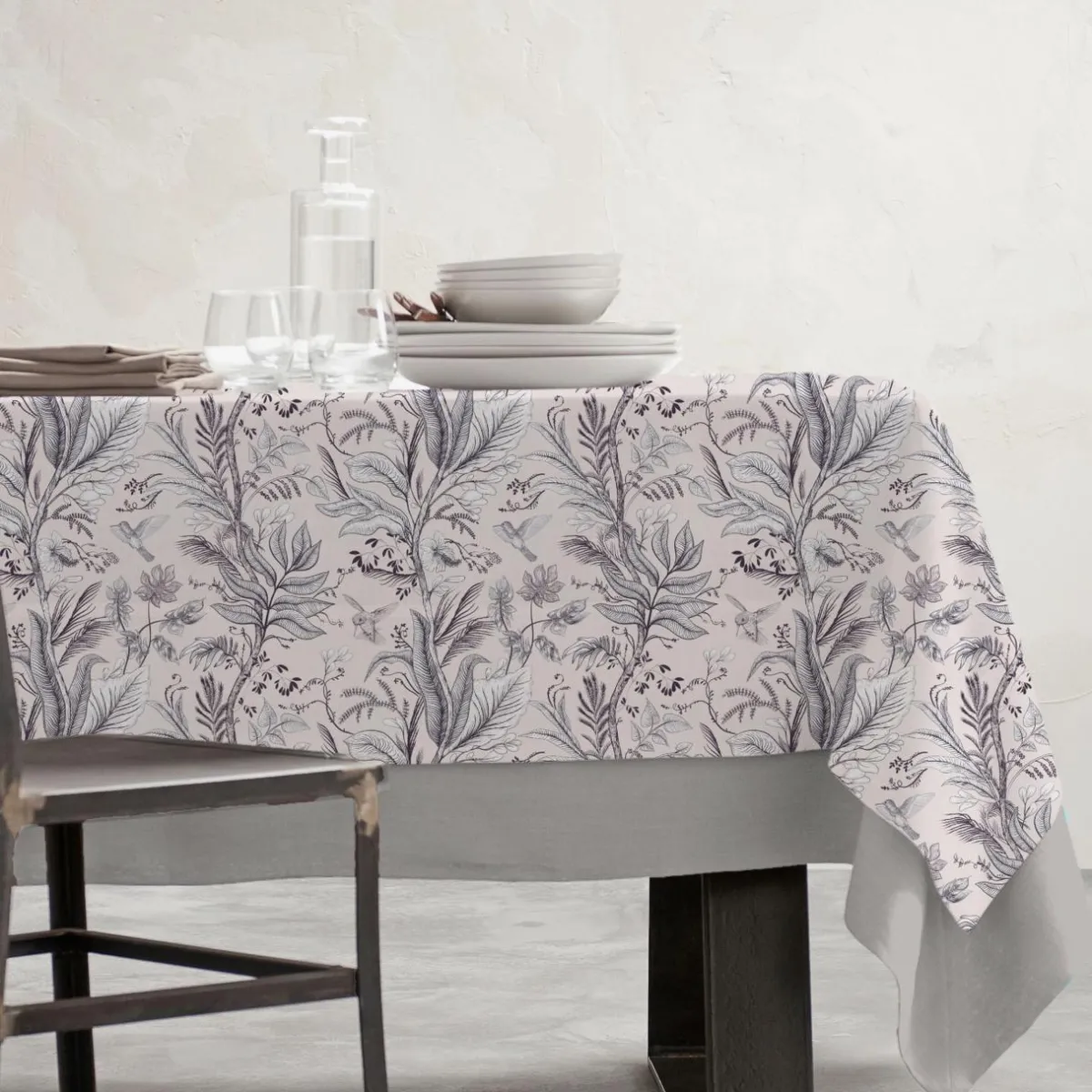 EMINZA Nappe rectangulaire coton enduit (150 x 250 cm) Colibri e Gris Clearance