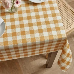 EMINZA Nappe rectangulaire coton enduit (150 x 350 cm) Vichy Jaune moutarde Clearance