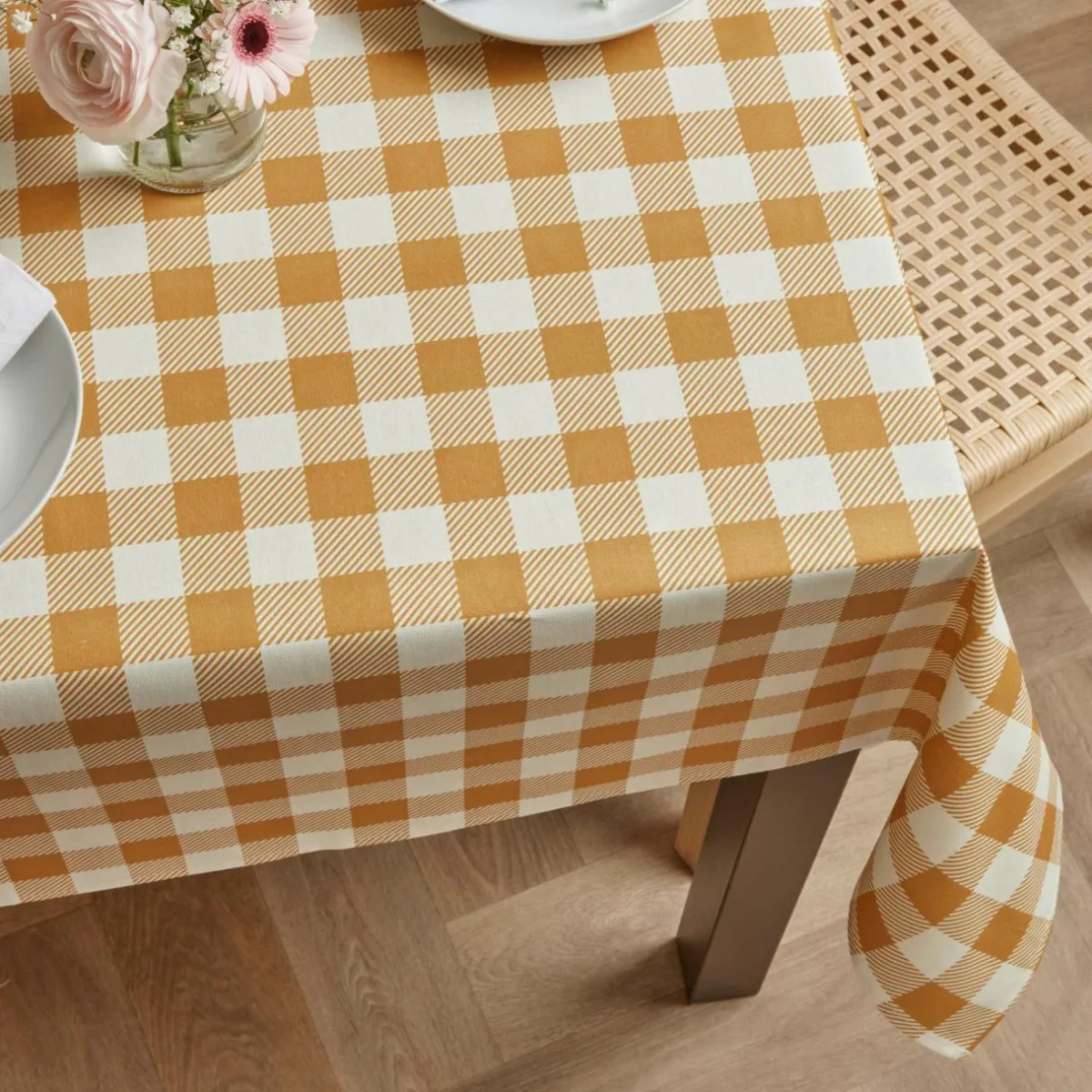 EMINZA Nappe rectangulaire coton enduit (150 x 350 cm) Vichy Jaune moutarde Clearance