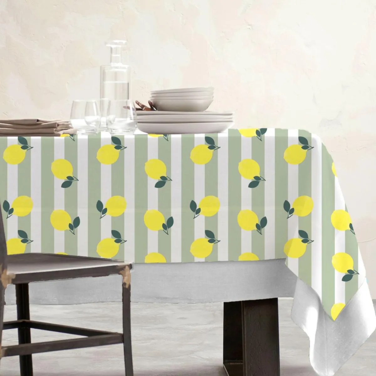 EMINZA Nappe rectangulaire coton enduit (150 x 350 cm) Antibes e Vert Outlet