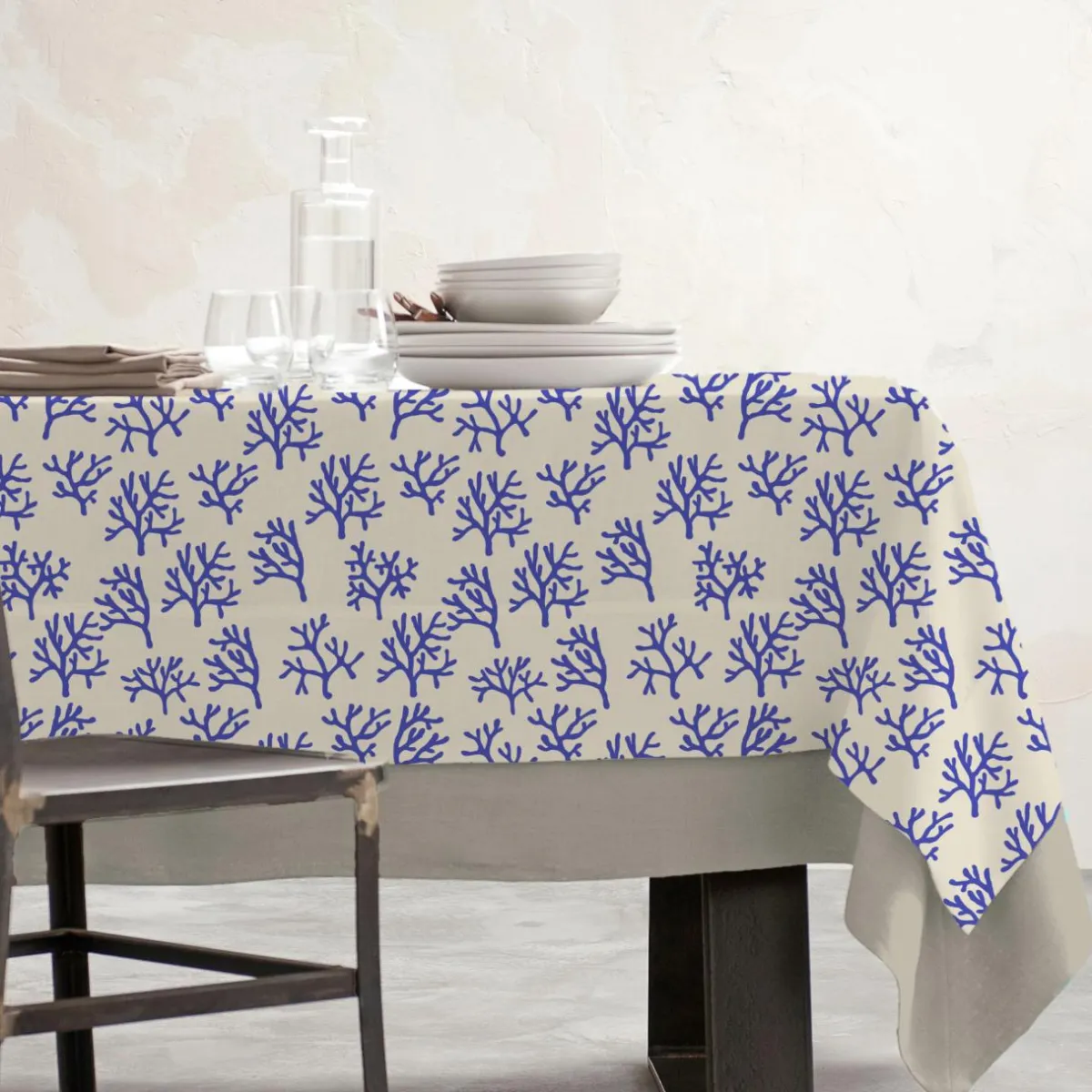 EMINZA Nappe rectangulaire coton enduit (150 x 250 cm) Moorea e Bleu Discount