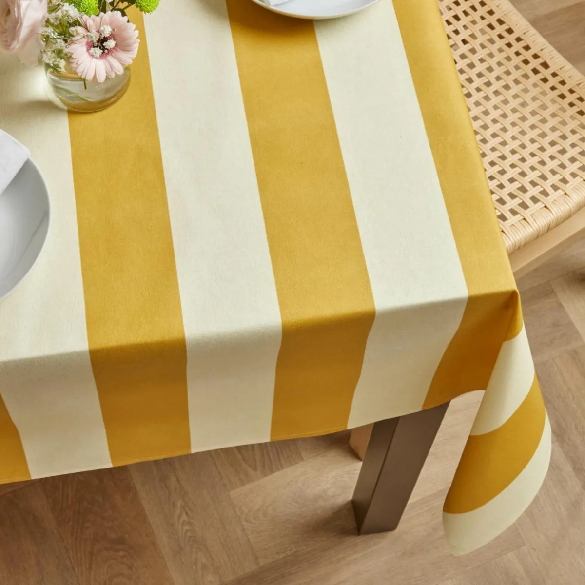 EMINZA Nappe rectangulaire coton enduit (150 x 350 cm) Clementine Jaune moutarde Sale