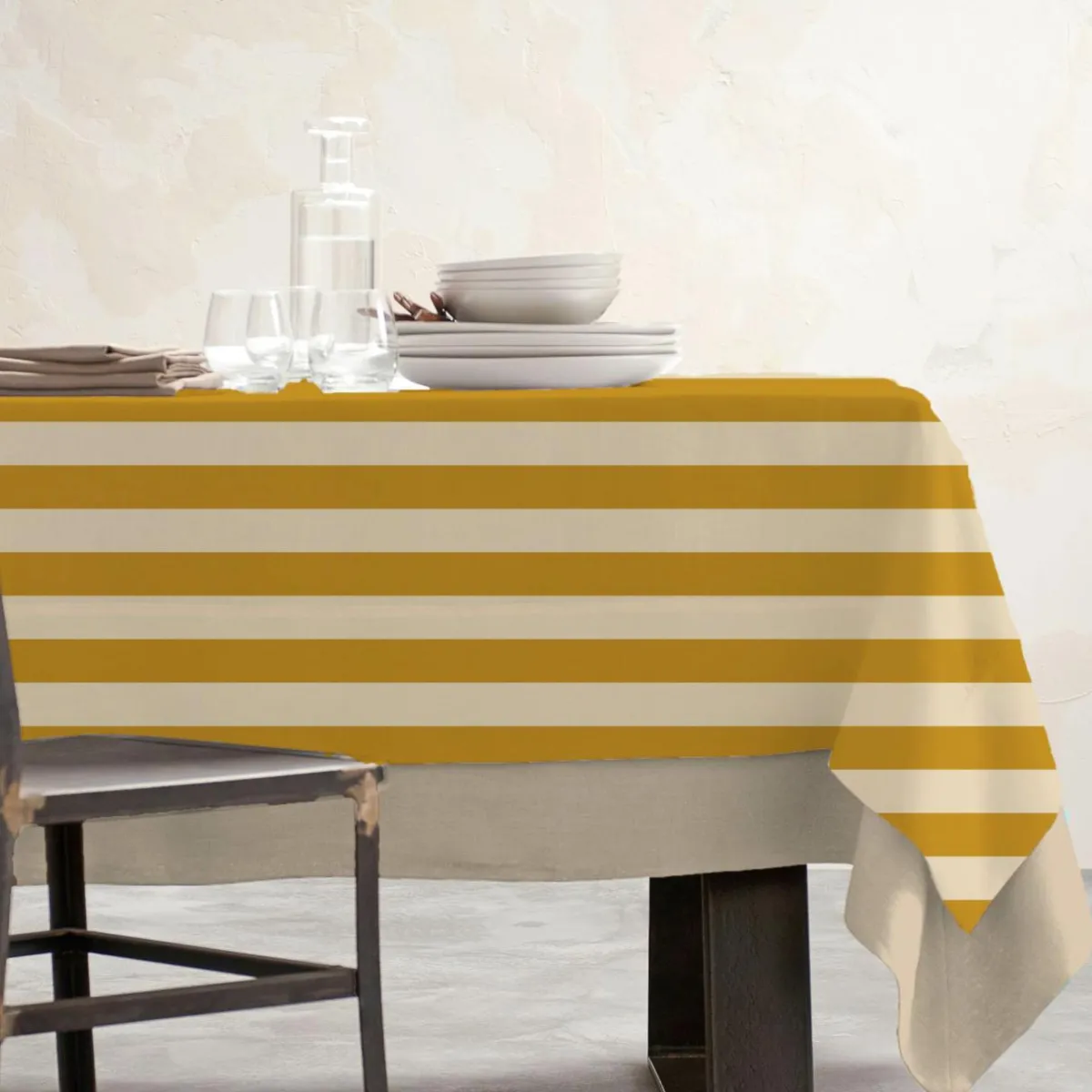 EMINZA Nappe rectangulaire coton enduit (150 x 350 cm) Clementine Jaune moutarde Sale