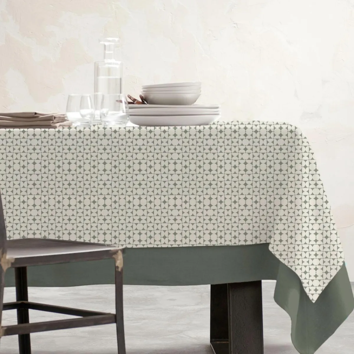EMINZA Nappe rectangulaire coton enduit (150 x 250 cm) Sofia e Vert Sale