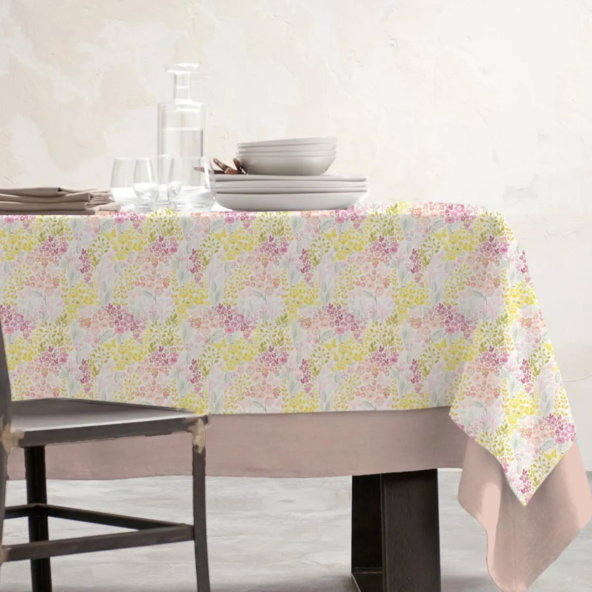 EMINZA Nappe rectangulaire coton enduit (150 x 250 cm) Paquerettes Multicolore Online