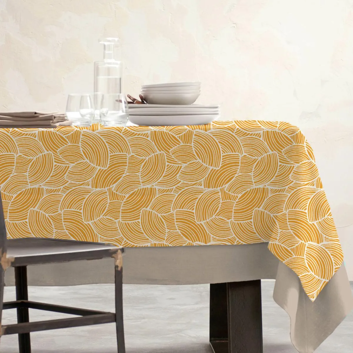 EMINZA Nappe rectangulaire coton enduit (150 x 350 cm) Sarah Jaune moutarde Clearance