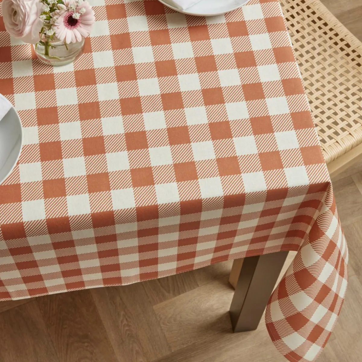 EMINZA Nappe rectangulaire coton enduit (150 x 250 cm) Vichy Terracotta Best