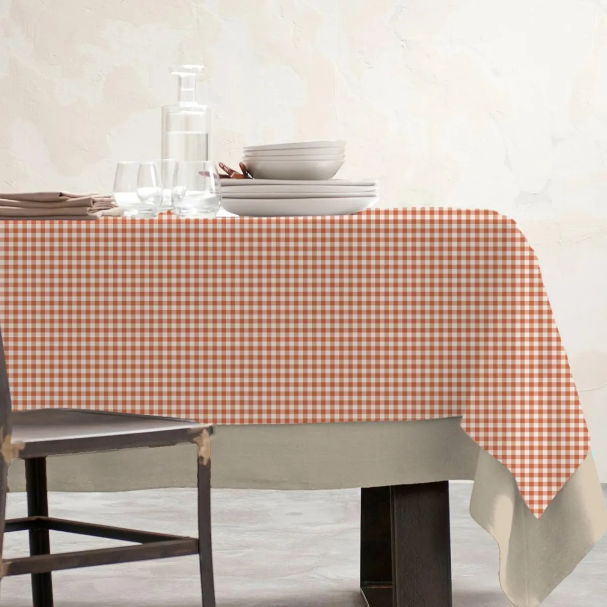 EMINZA Nappe rectangulaire coton enduit (150 x 250 cm) Vichy Terracotta Best